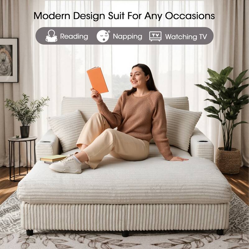 GDFStudio - Polyester 50.9" Loveseat Chaise with Cup Holders