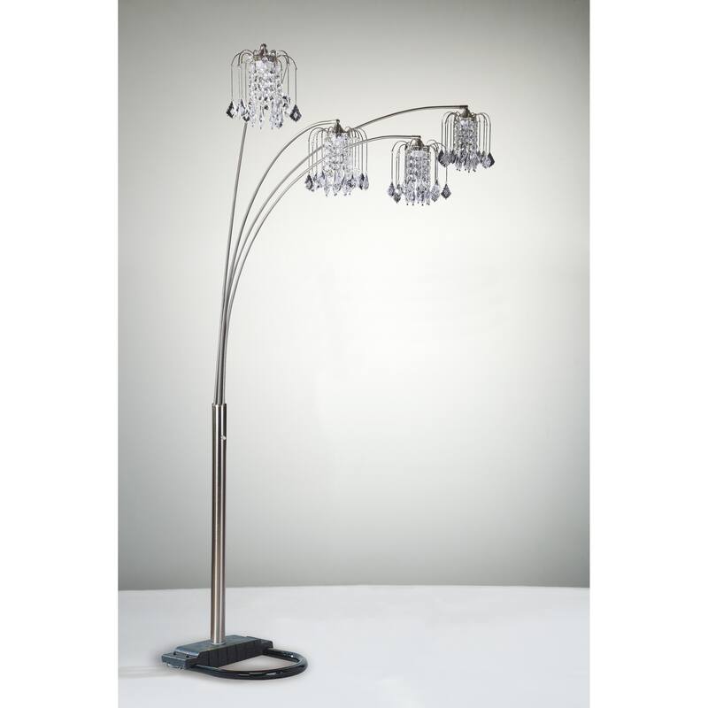 1pc Modern Design Classic Luxury Sleek Multi-head Floor Arc Lamp Half Moon Radiant Crystal-encrusted Sleek Metallic Stems - Pewter