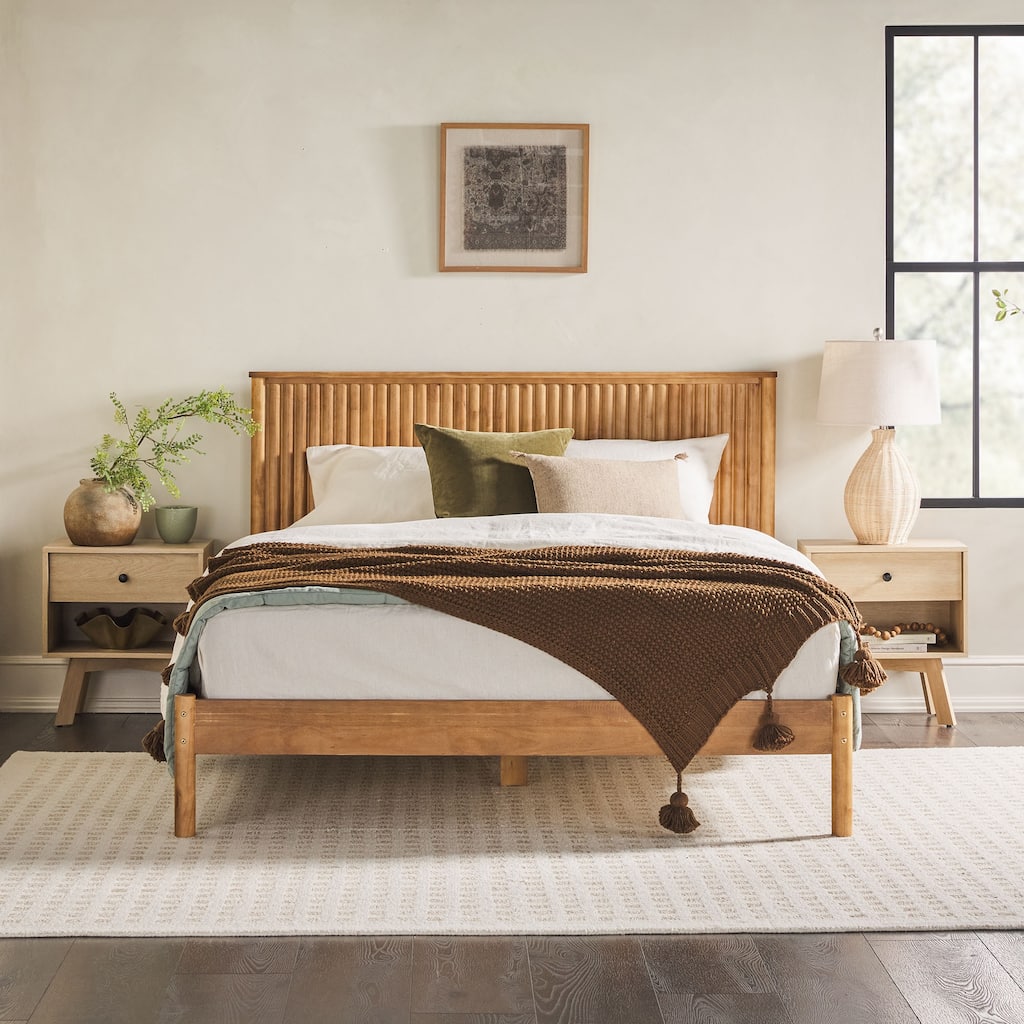Walker Edison Transitional Solid Wood Reeded Queen Bed