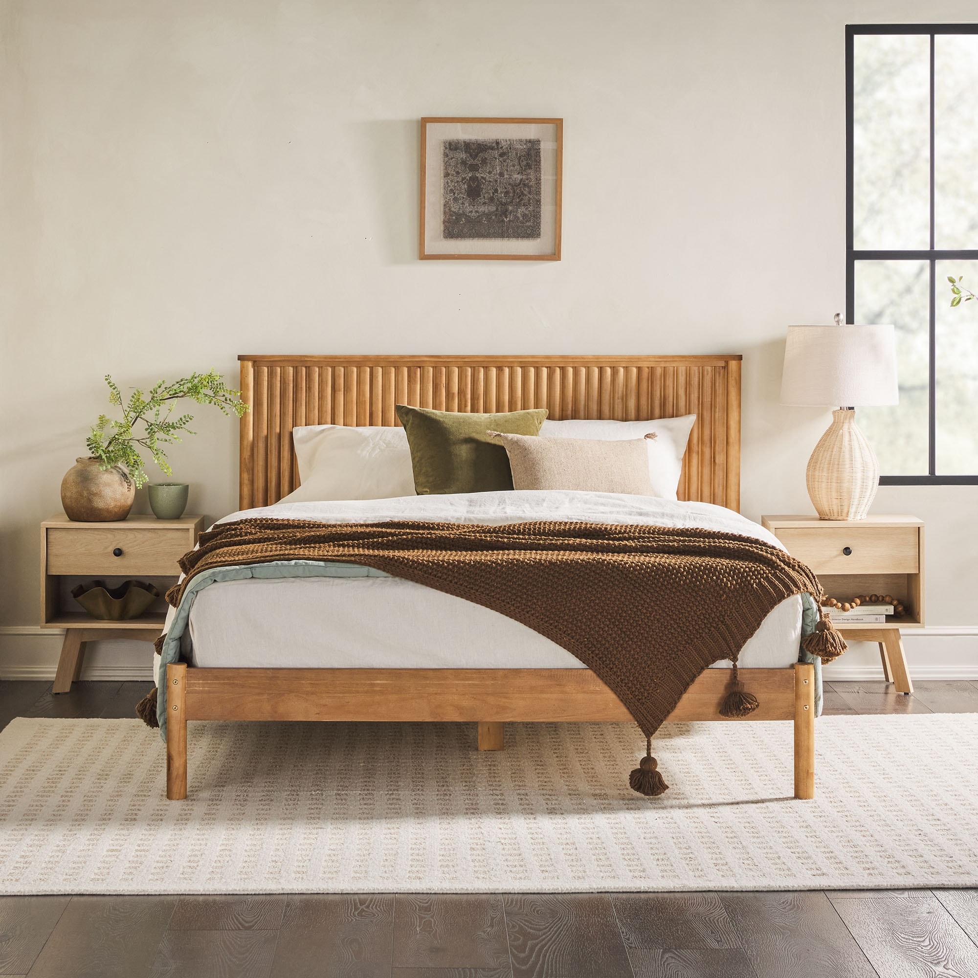 Walker Edison Transitional Solid Wood Reeded Queen Bed