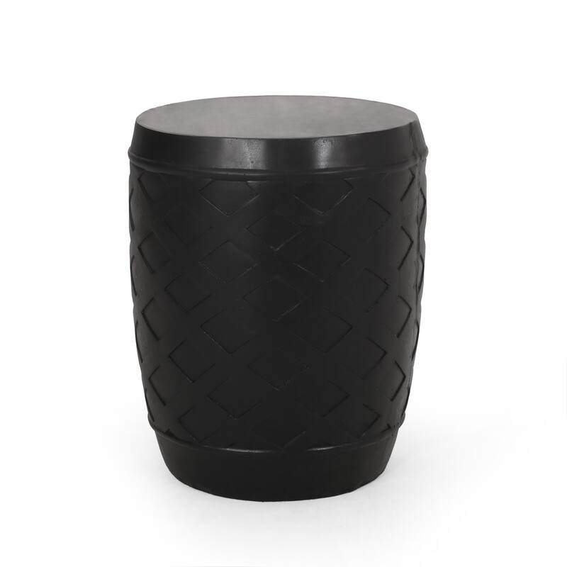 Contemporary Concrete Side Table with Lattice Design, Black