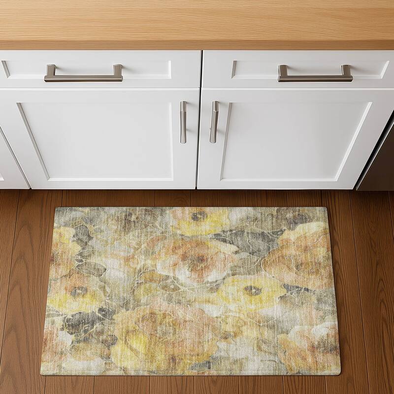 Premium Washable Super Soft Modern Floral Mayfield Rug - Gold - 1'8" x 2'6"