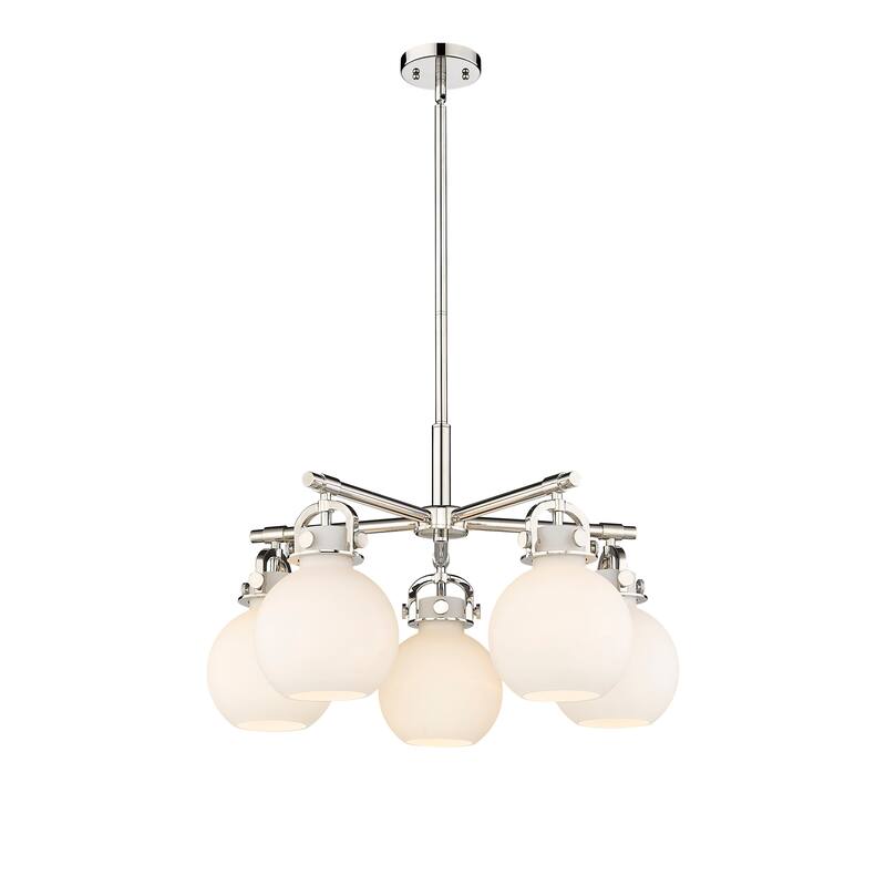 Innovations Lighting Newton Sphere - 5 Light 7" Stem Hung Chandelier. - Polished Nickel/Matte White