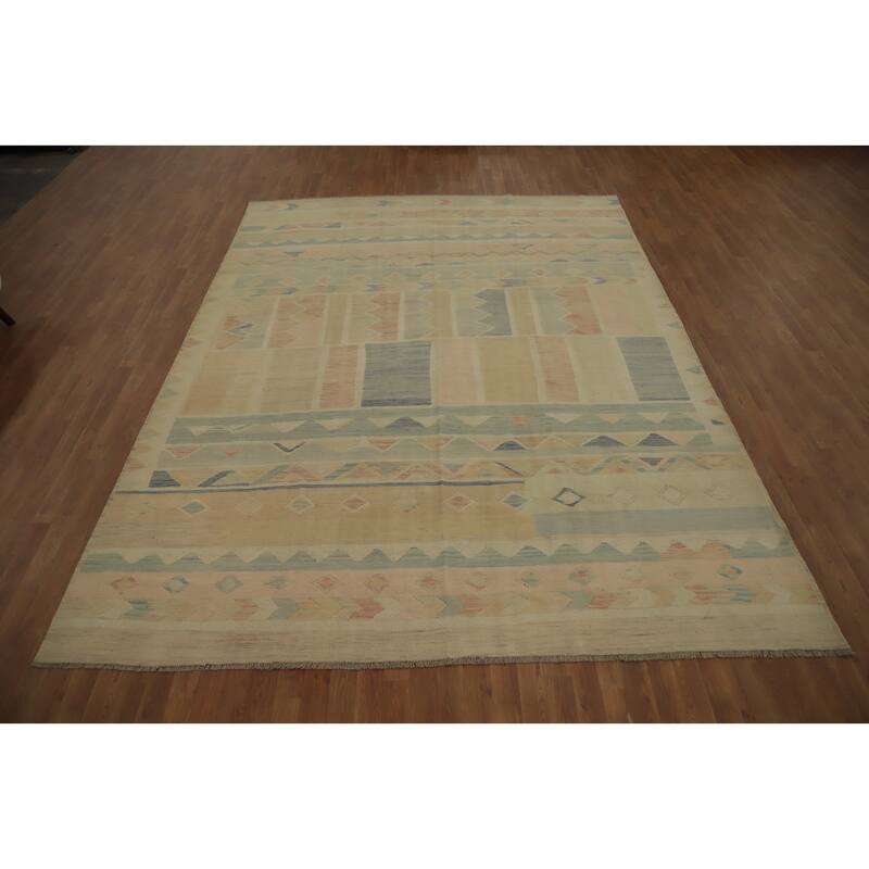 Hand Woven Oriental 100% Wool Carpet Southwestern Tribal Multi-Colored Kilim Area Rug - 11' 8'' X 8' 8''