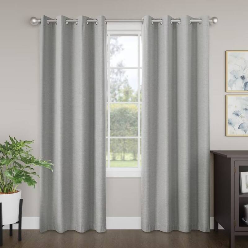 Blackout Brushed Textured Grommet Curtain Pair(2 Panels) - 52"Wx108"L - Silver