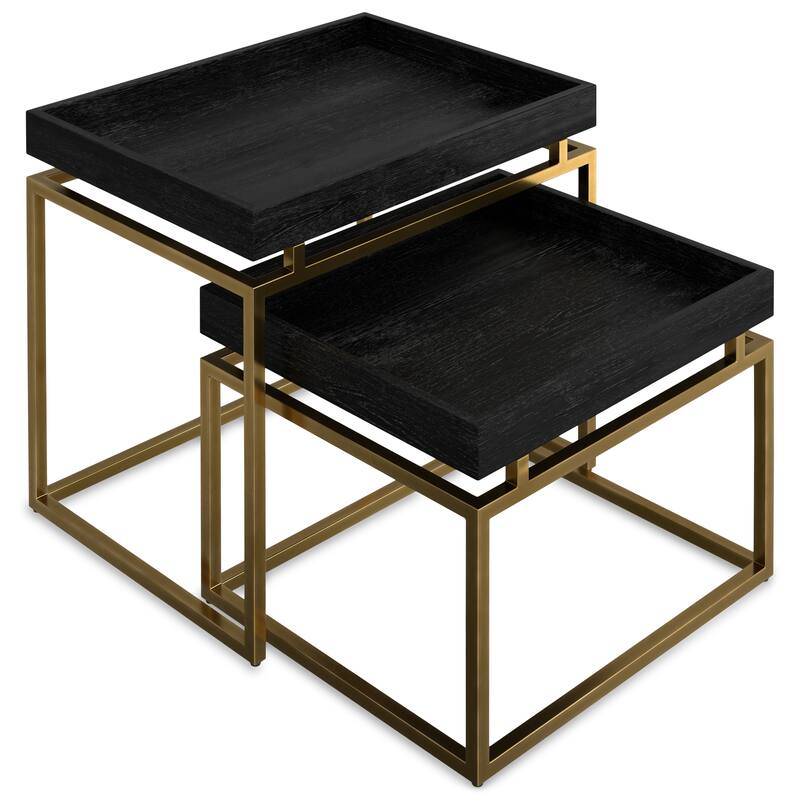 WYNDENHALL Audrina MANGO WOOD & Metal 20" Wide Contemporary 2 Pc Nesting Table in Black, Gold