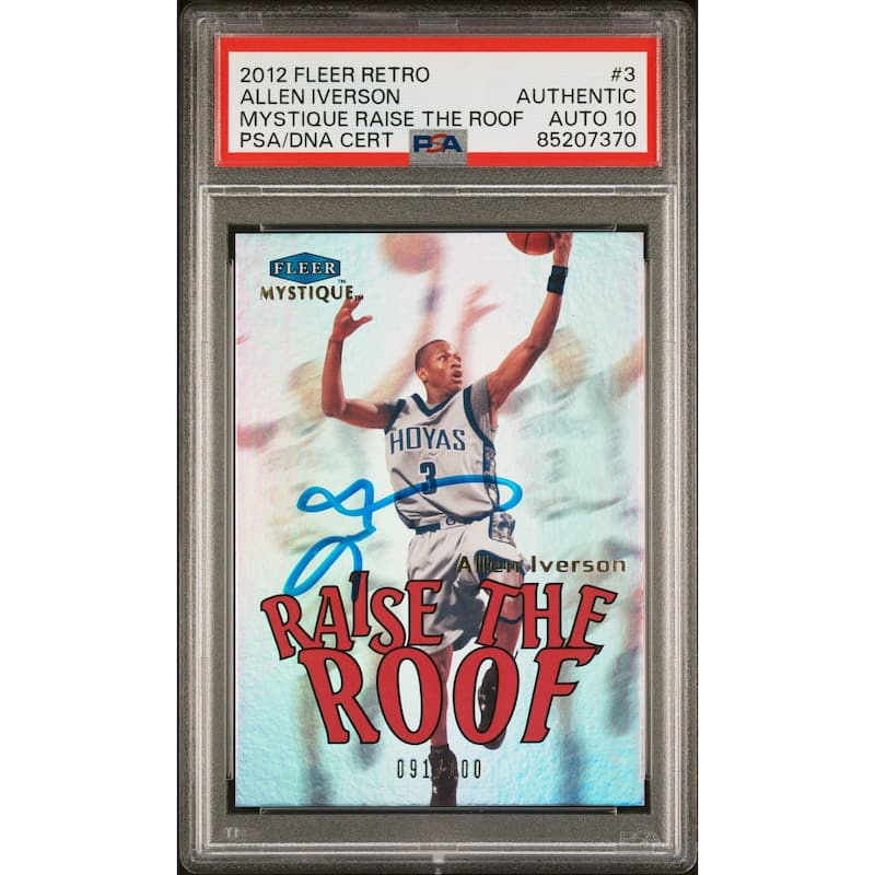 Allen Iverson 2012 Fleer Retro Mystique Raise the Roof Card 3 Auto PSA 10 91/100 - 8'6" x 11'6"