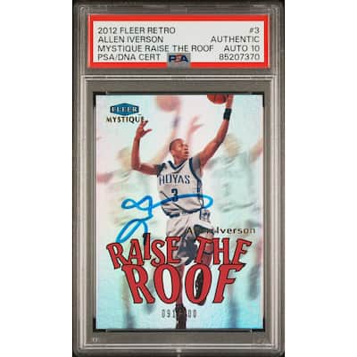 Allen Iverson 2012 Fleer Retro Mystique Raise the Roof Card 3 Auto PSA 10 91/100 - 8'6" x 11'6"