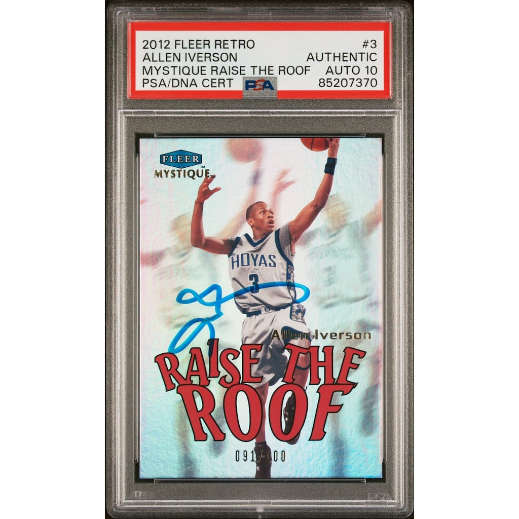 Allen Iverson 2012 Fleer Retro Mystique Raise the Roof Card 3 Auto PSA 10 91/100 - 8'6" x 11'6"