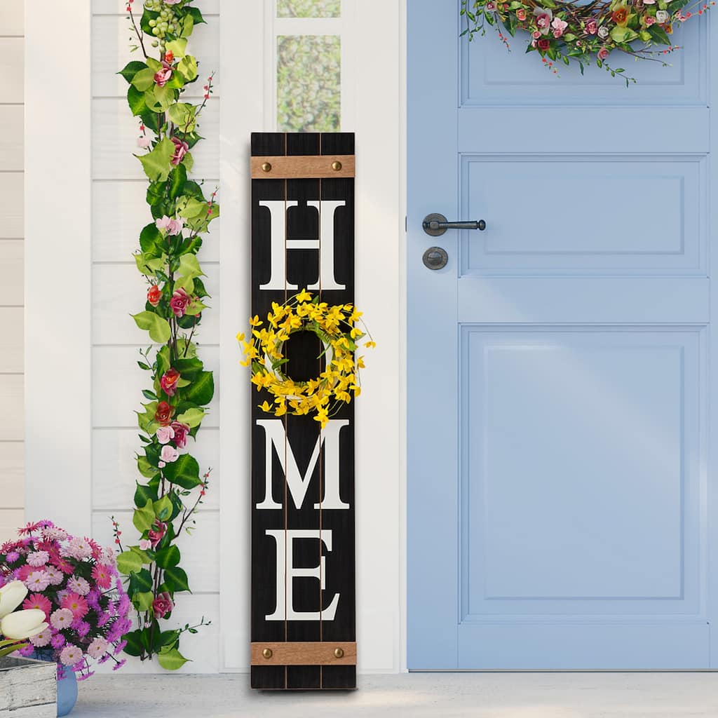 Glitzhome 42"H Home Porch Sign with 3 Interchangeable Floral Wreaths Outdoor New Year Decorations