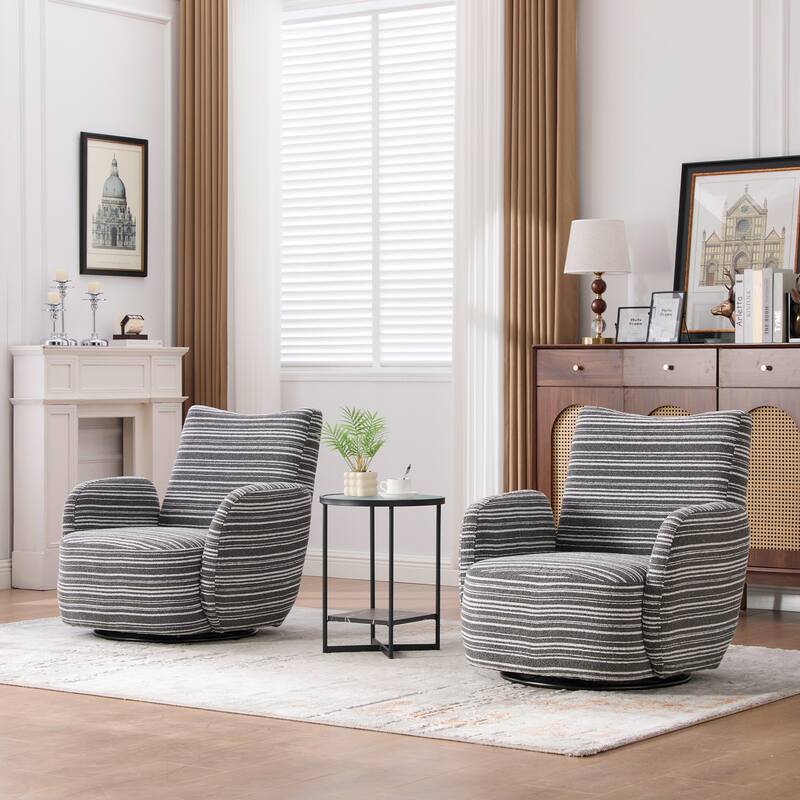 Swivel Striped Accent Chair with Metal Base, Modern Arm Chair for Living Room, Fabric Club Single Sofa Chair