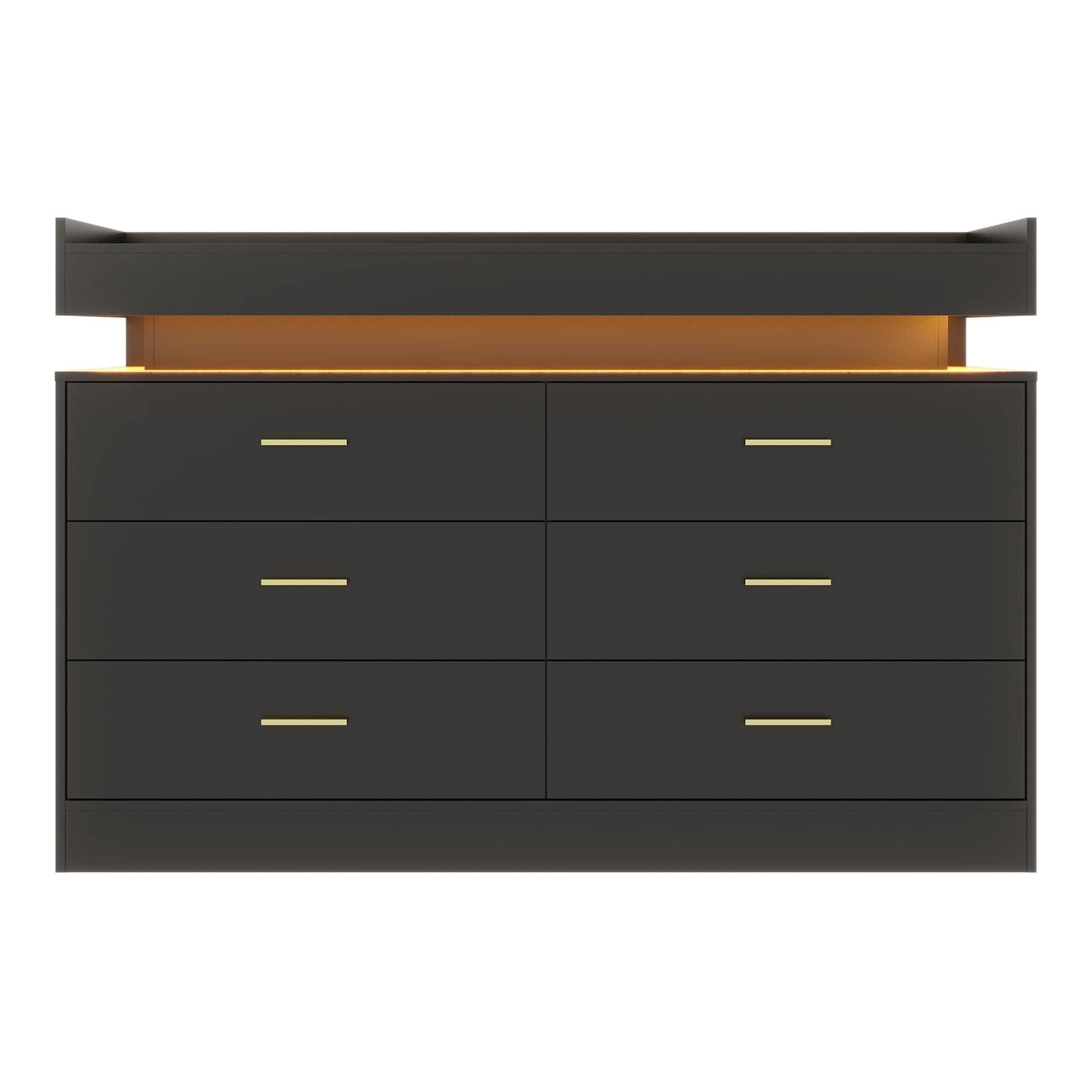 47" TV Stand Cabinet with Power Outlets & LED Lights, 6 Drawer Dresser TV Console, Entertainment Center, Coffee Bar