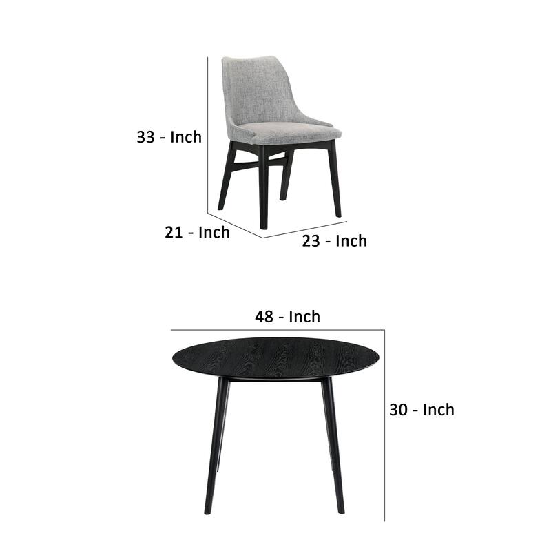 5 Piece Dining Set with Countered Fabric Side Chair, Black and Gray