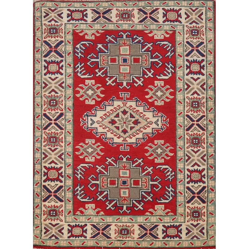 Red Kazak Rug Bedroom Hand-Knotted Wool Carpet - 2'11"x 3'10"