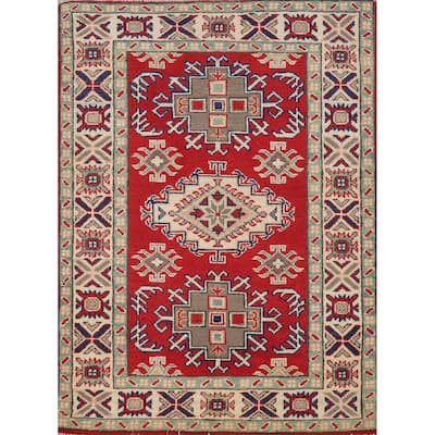 Red Kazak Rug Bedroom Hand-Knotted Wool Carpet - 2'11"x 3'10"