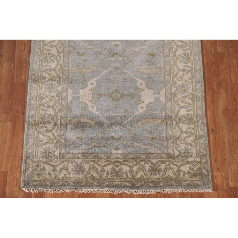 Blue All-Over Oushak Oriental Runner Rug Handmade Wool Carpet - 4'1" x 19'3"