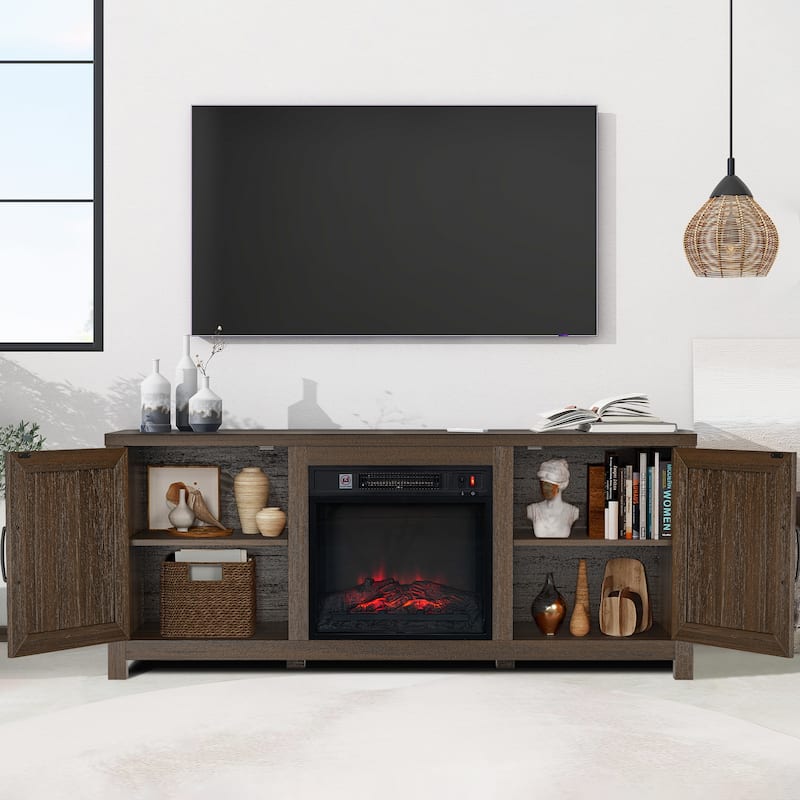 58-Inch Farmhouse Electric Fireplace TV Stand with Storage Cabinets and Adjustable Shelves
