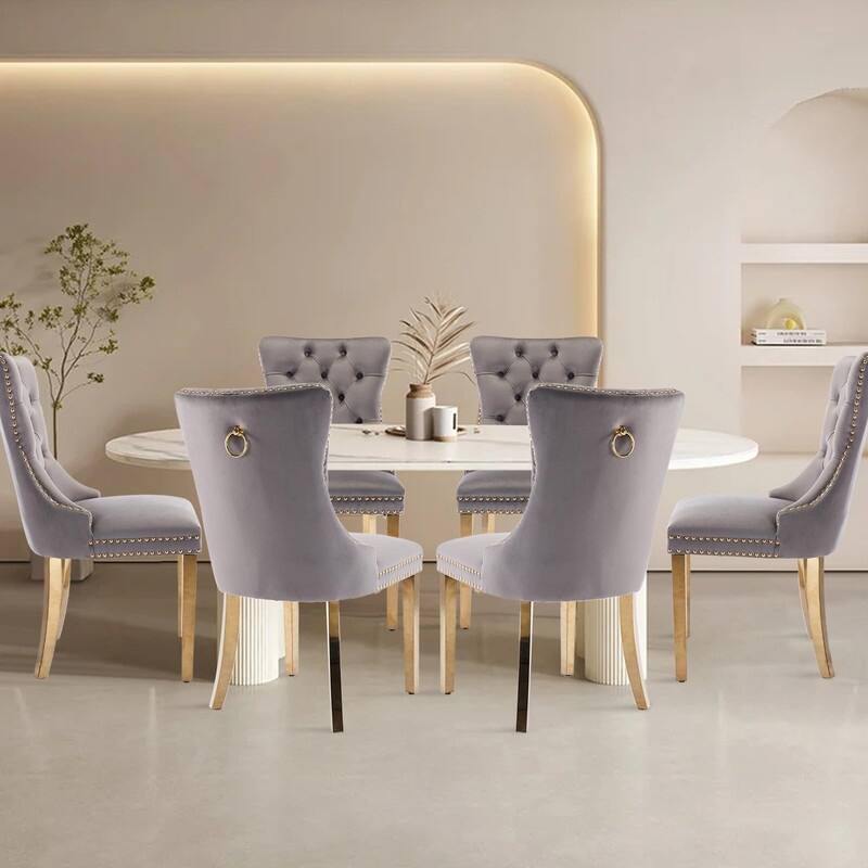 Tufted Naliheads Solid Wood Upholstered Dining Chairs Set of 6 - Grey GoldLegs