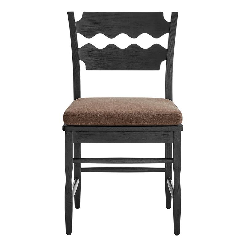Jax Oak Wood Dining Chair With Wavy Razor Back and Cushion