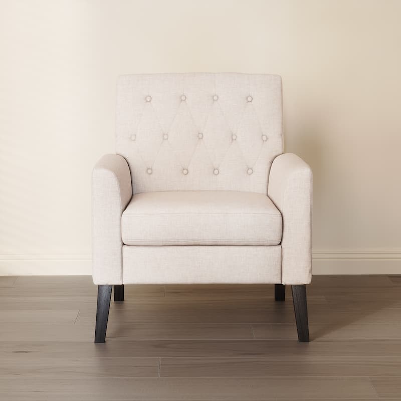 Mid-Century Modern Upholstered Linen Fabric Button Tufted Accent Chair - 28.5 W X 27.25 D X 33.75 H