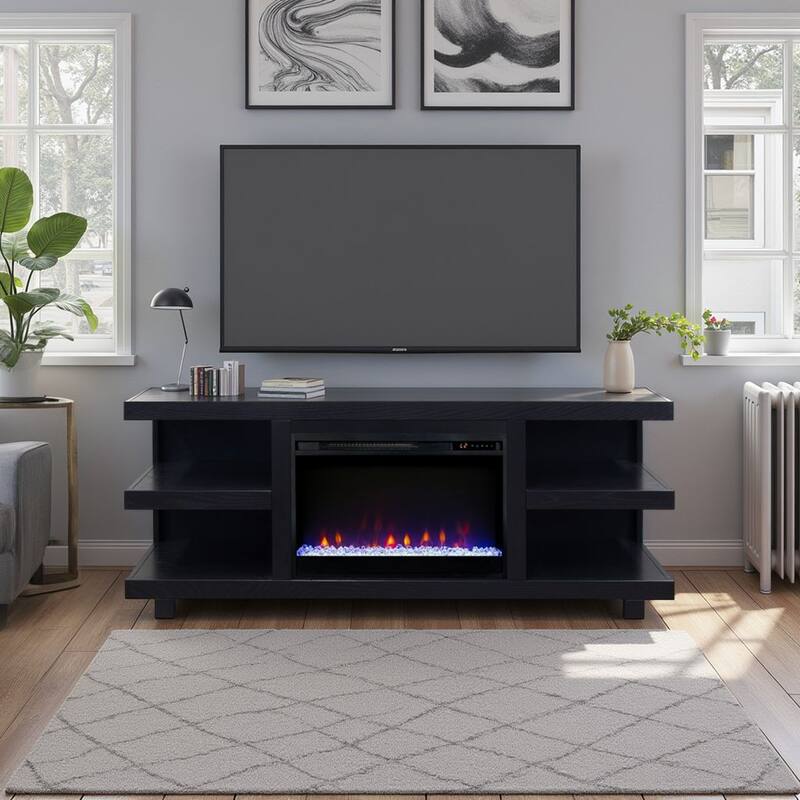 Bridgevine Home Laurel Canyon 65 inch Fireplace TV Stand for TVs up to 75 inches, Minimal Assembly