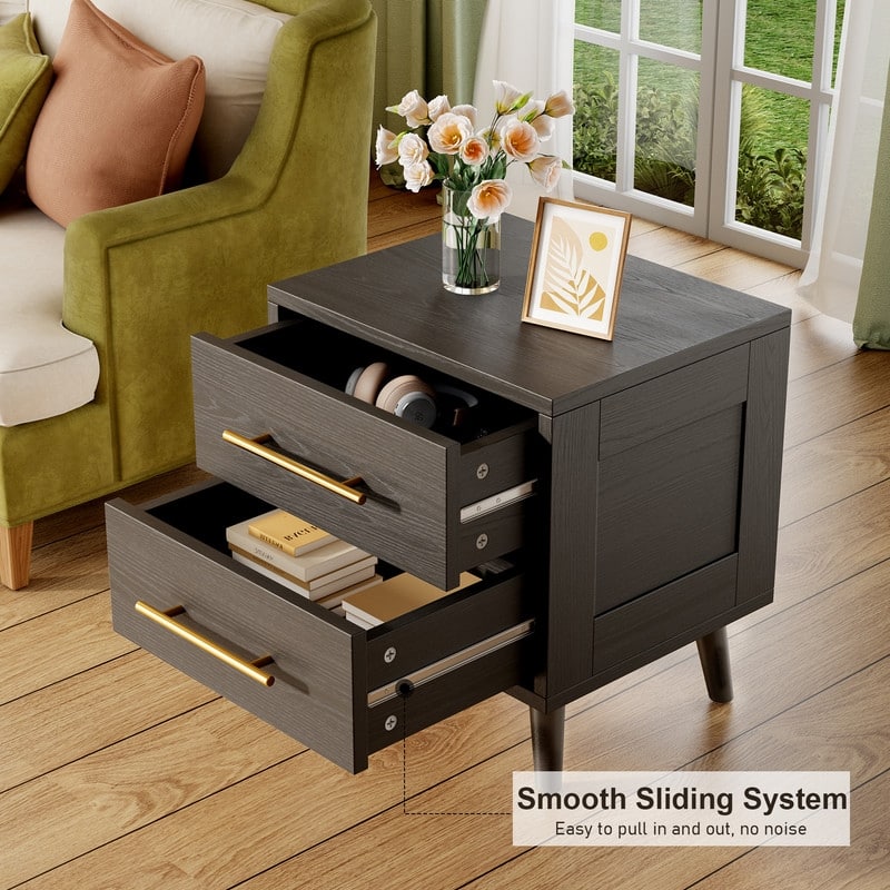 Modern Nightstand Bedside Table Storage, Side End Table for Bedroom with 2 Drawers