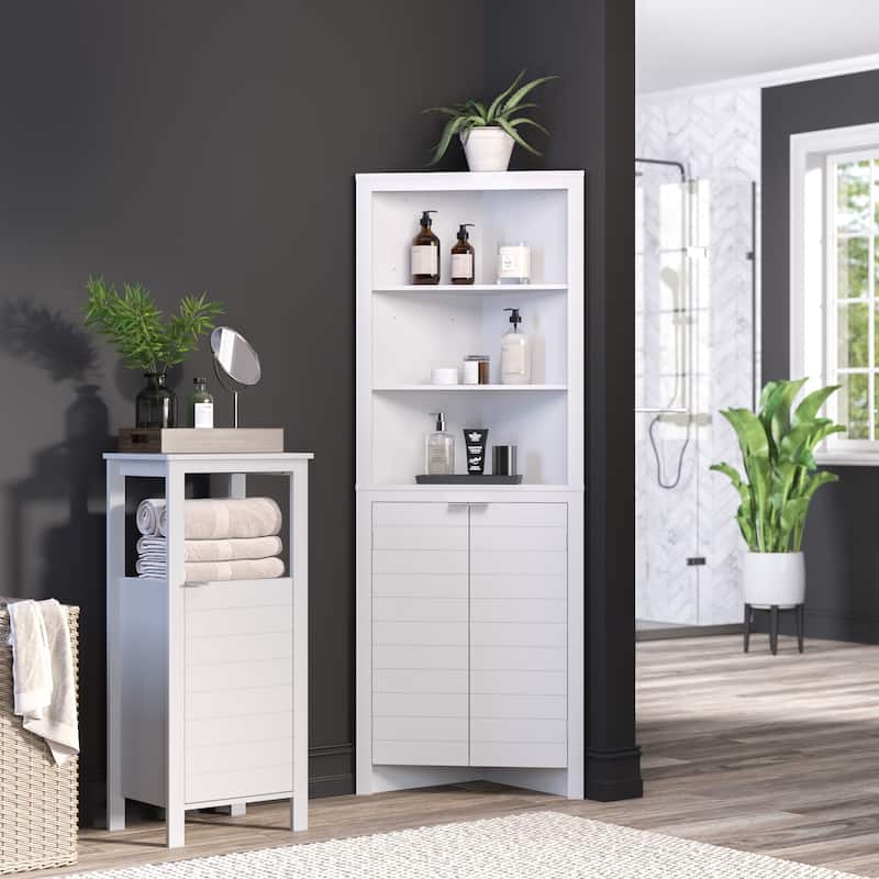 RiverRidge Madison Tall Corner Bathroom Storage Cabinet with Open Shelves - N/A