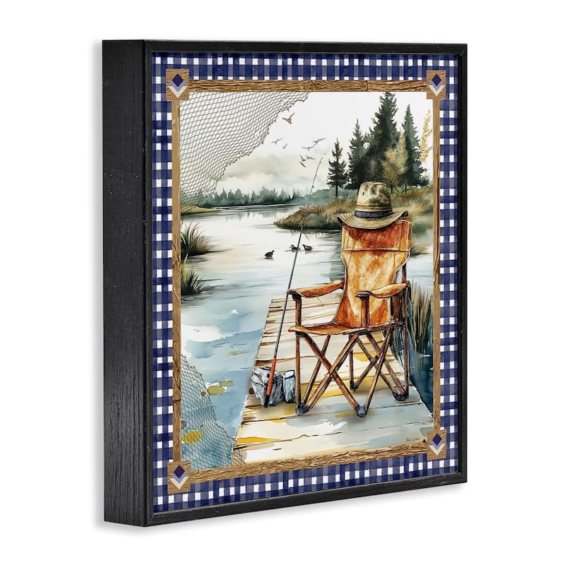 Stupell Fishing Chair on Dock Framed Giclee Art Design By Nicole DeCamp
