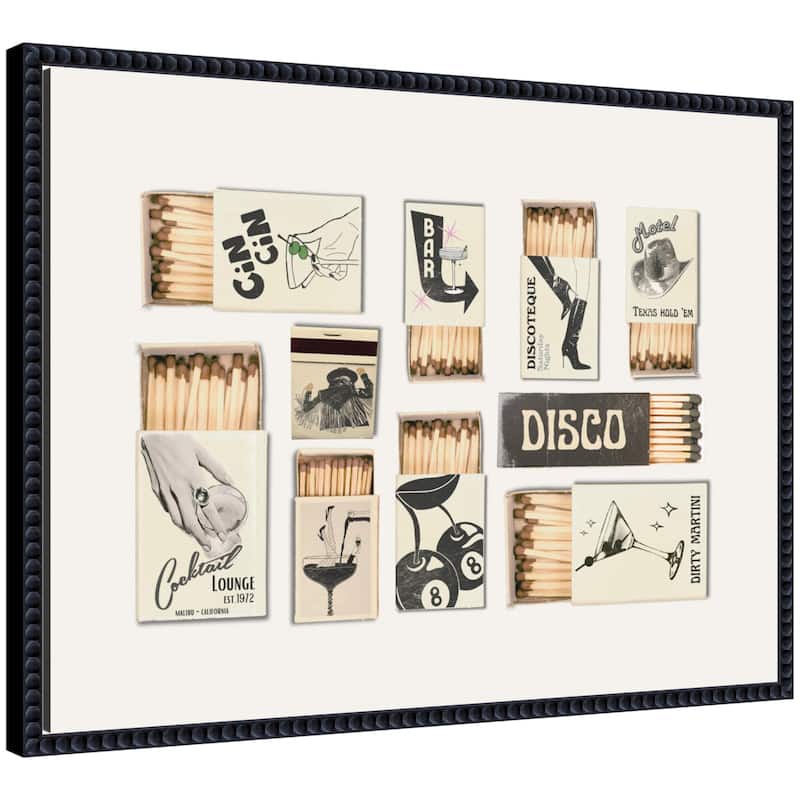Kate and Laurel Vintage Matchboxes Neutral Black and Beige by Honey Island Studio Framed Canvas Wall Art Print - 24 x 18 - Black
