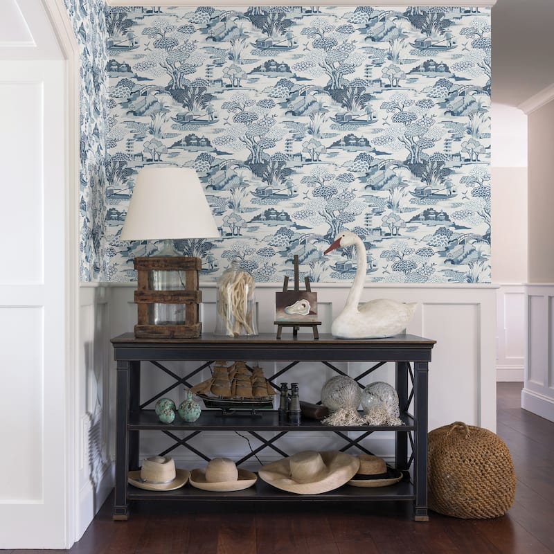 A-Street Prints Joy De Vie Blue Toile Wallpaper