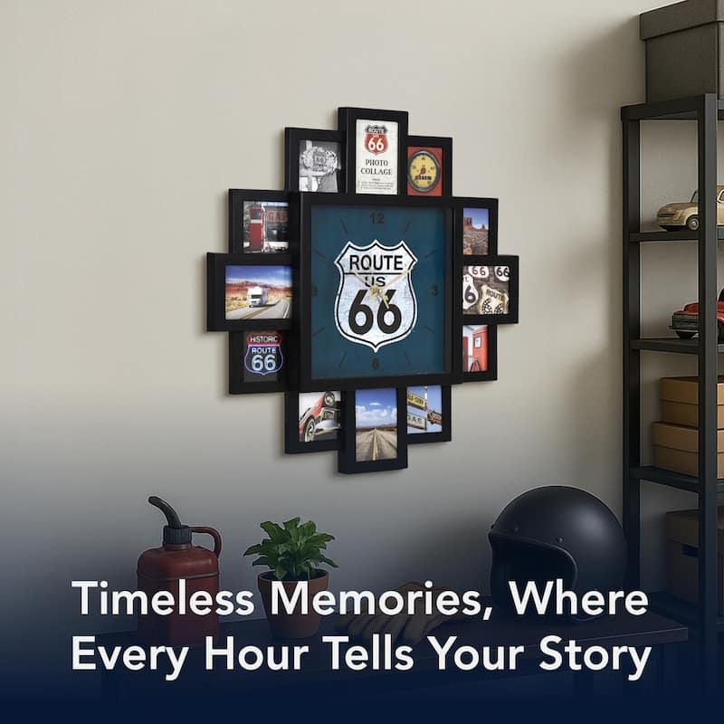 American Art Decor Picture Frame Collage Wall Clock 12 Photo Display Slots