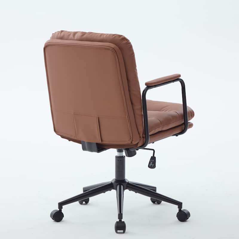 PU Leather Swivel Office Chair with Wheels, Adjustable Mid Back Home Desk Chair, Computer Rolling Chair with Padded Armrest
