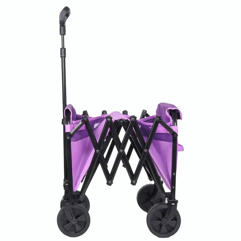 Collapsible Utility Wagon with Wheels, Lightweight Folding Cart with Cup Holders