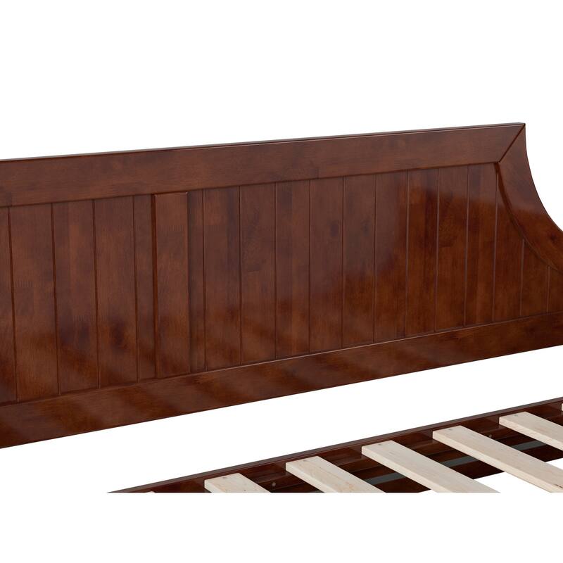 Twin Daybed with Drawers - Walnut Wood Frame, Curved Back, Underbed Storage