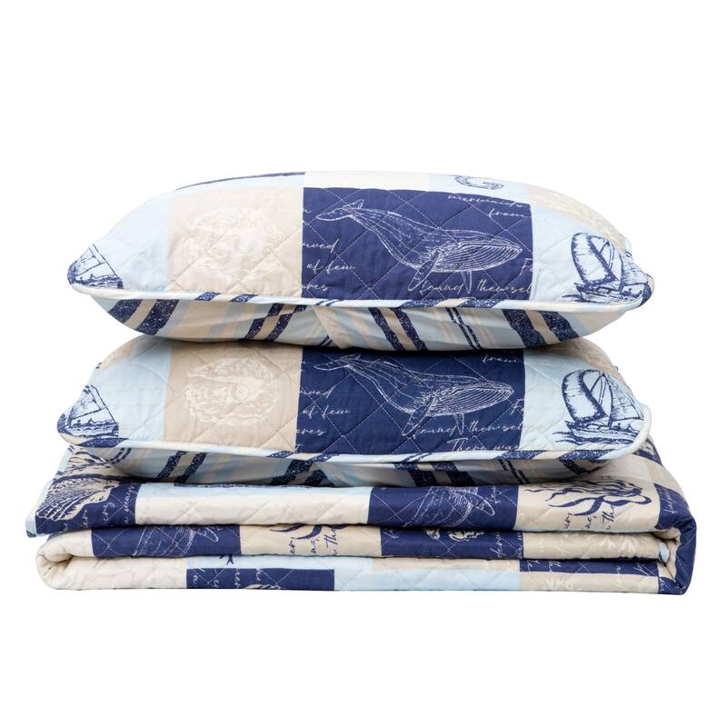 Premium Seashell Patchwork Microfiber Quilt Set With Shams