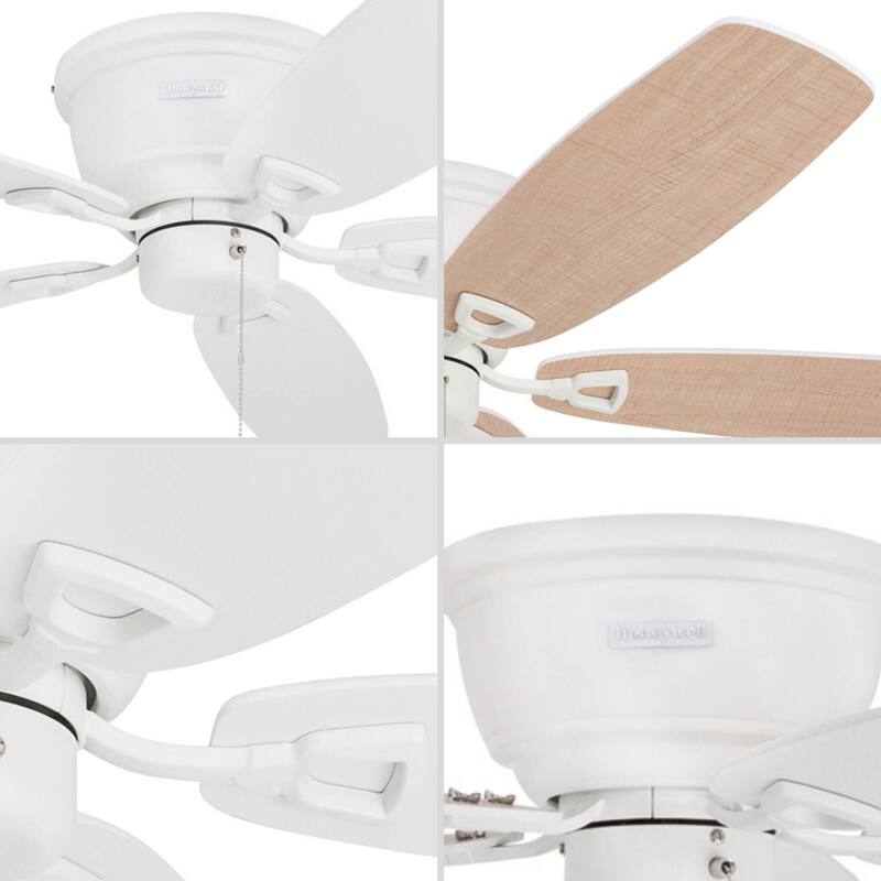 52" Honeywell Glen Alden White Indoor Ceiling Fan, No Light, with Pull Chain