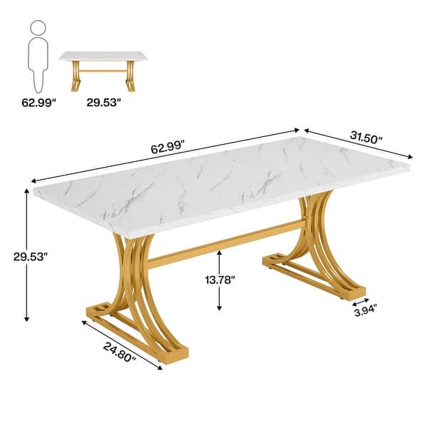 63-Inch Rectangular Dining Table for 4 to 6, Modern Kitchen Table with Faux Marble Table Top