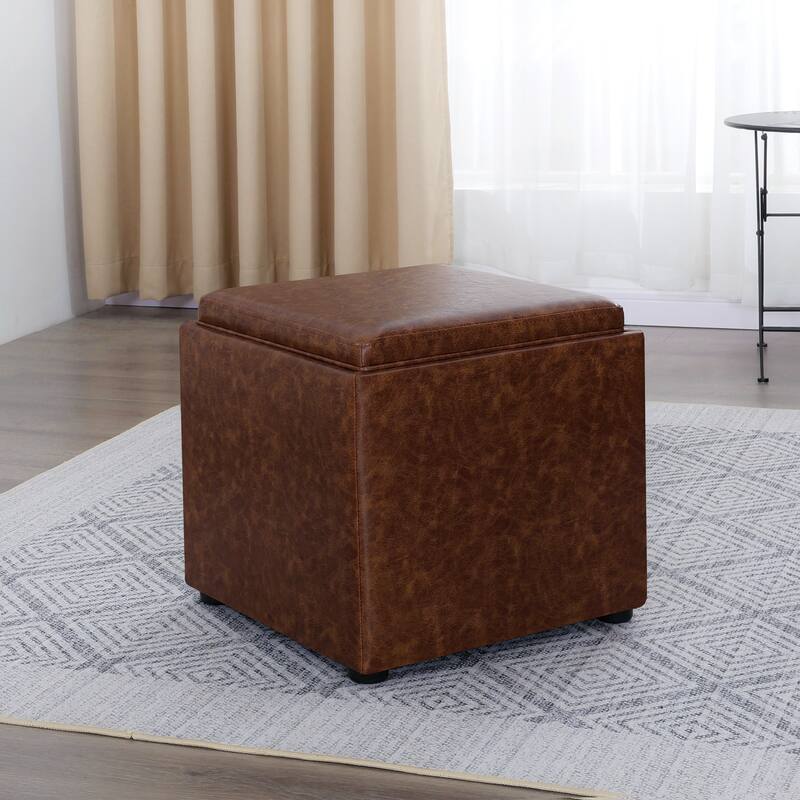 Adeco Storage Ottoman With Tray