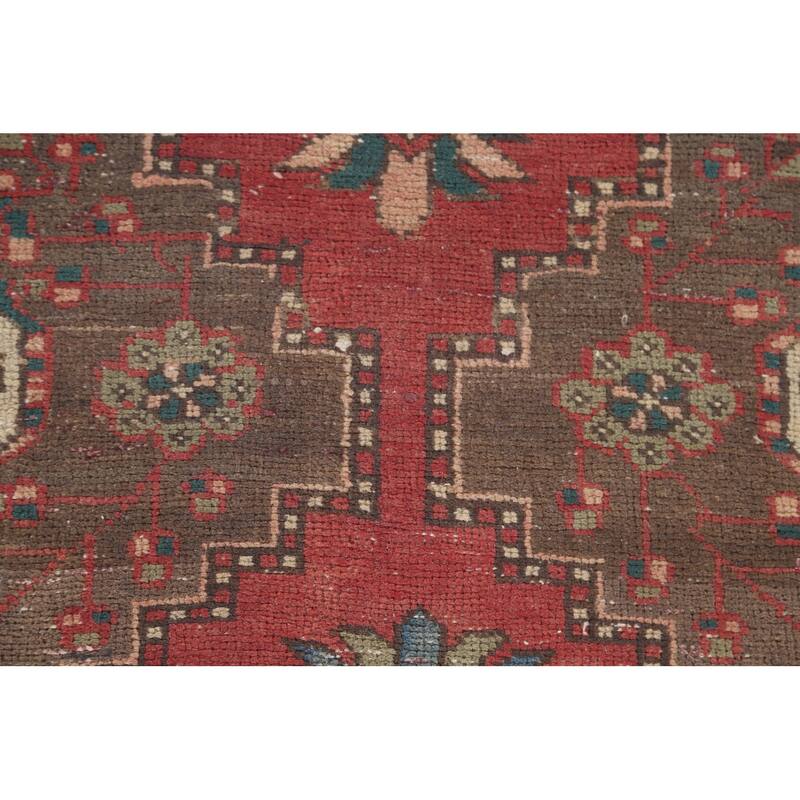Geometric Tabriz Persian Vintage Runner Rug Handmade Wool Carpet - 3'7"x 11'3"