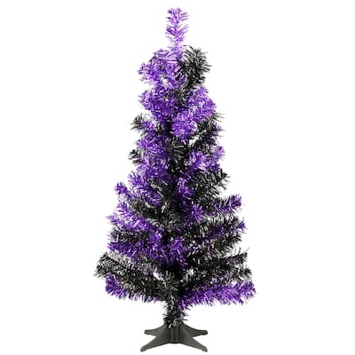 National Tree Company Halloween Black Orange Tinsel Tree, 24 inches