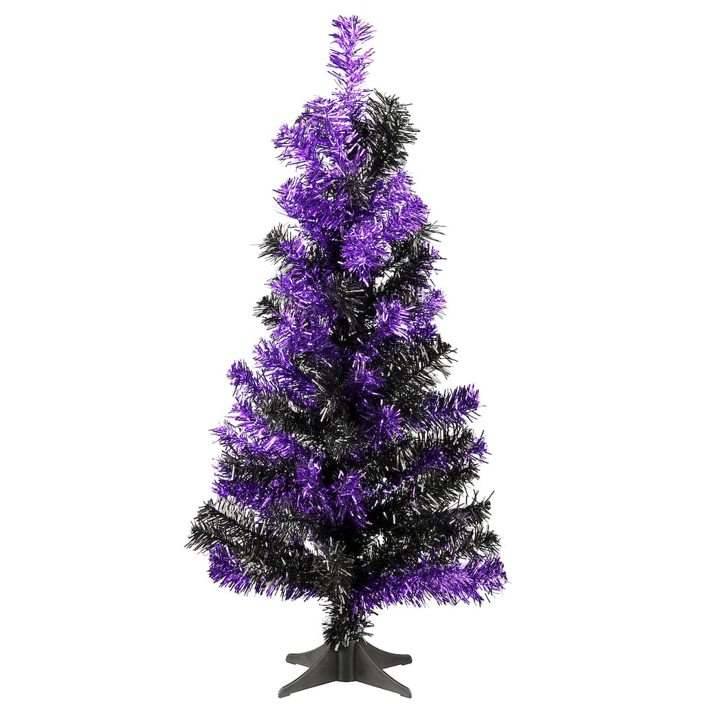 National Tree Company Halloween Black Orange Tinsel Tree, 24 inches