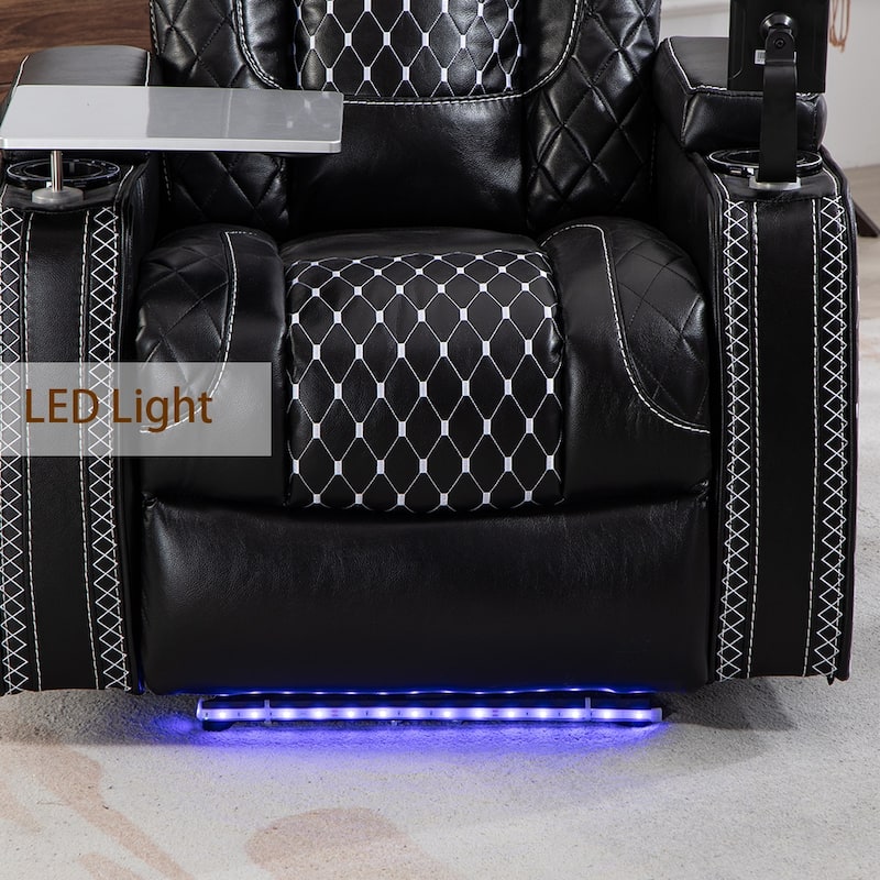 Zero Gravity Power Recliner, PU Recliner with Cup Holder/ Laptop Table /Phone Holder/ Light/ LED