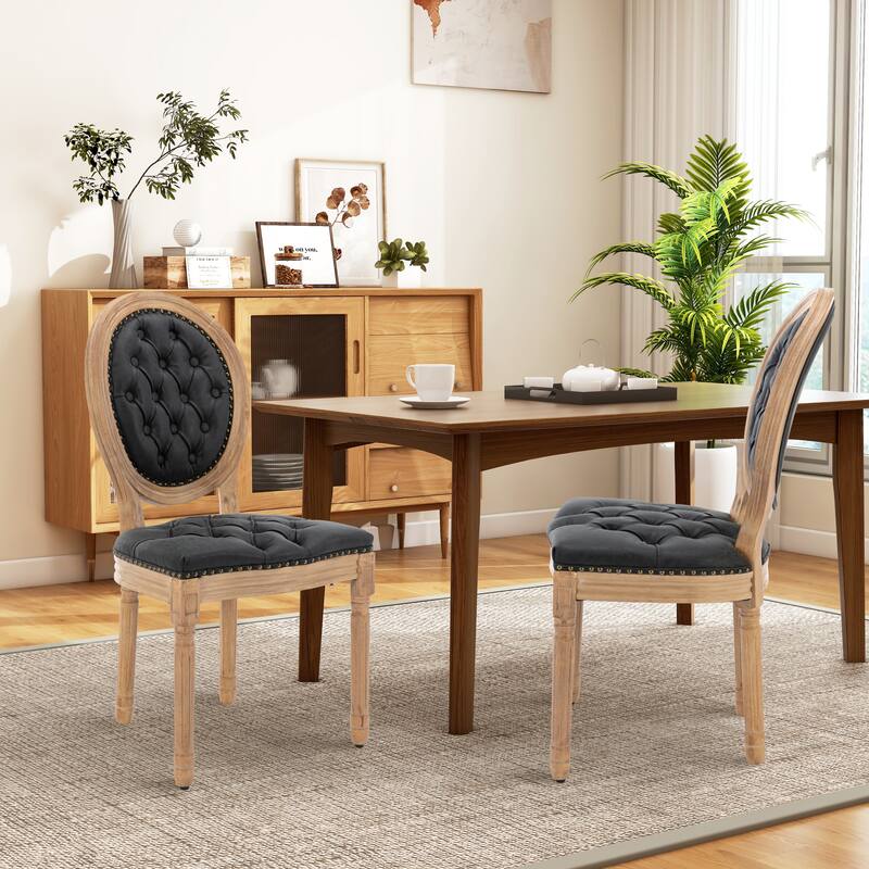 French Country Solid Wood Fabric Dining Chair Set of 2