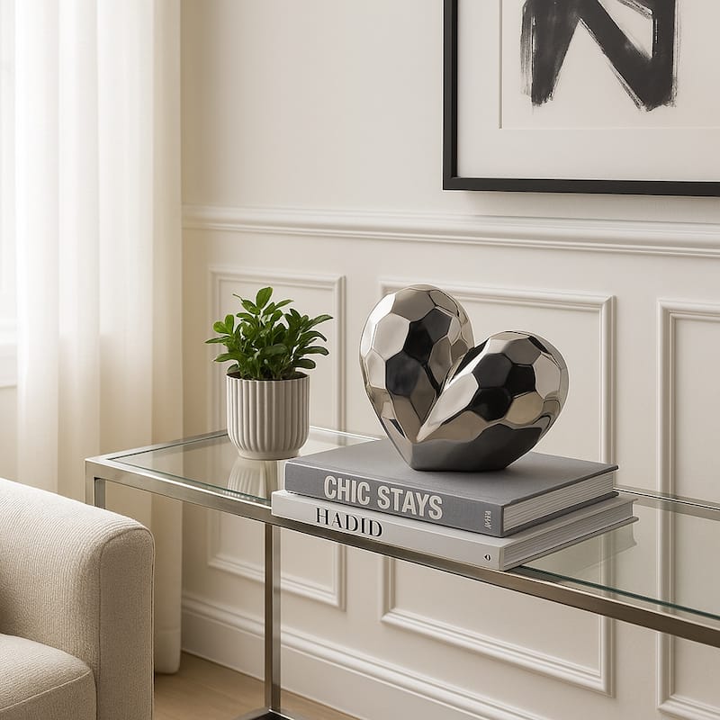 Modern Stone Ceramic Geometric Heart Sculpture