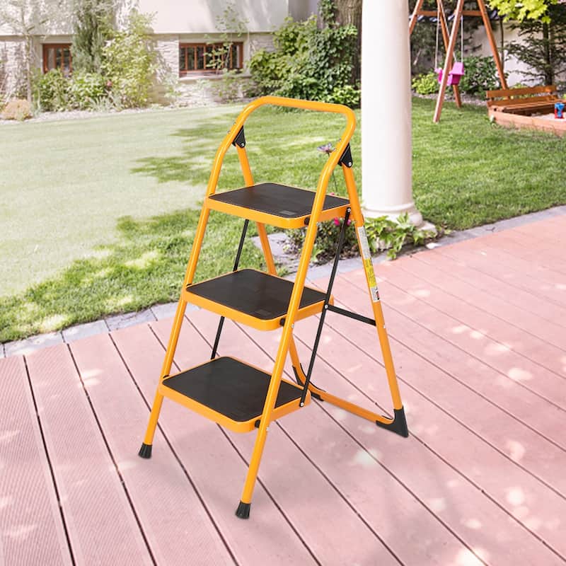 3 Step Ladder Folding Step Stool, 330 lb. Capacity - Yellow