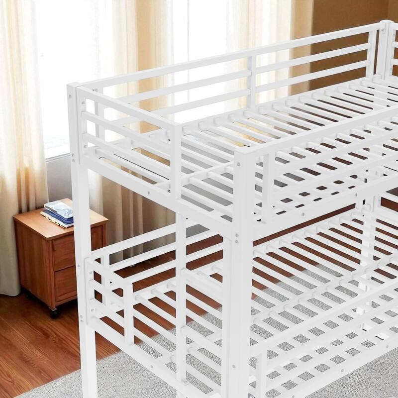 Metal Triple Bunk Bed Twin/Full/Twin XL/Queen with Safety Guardrails, Noise-Free Slats, Heavy Duty Frame