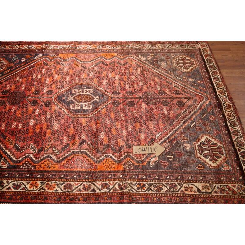 Hand Knotted Oriental 100% Wool Carpet Traditional Tribal Red Qashqai Area Rug - 6' 8'' X 4' 11''