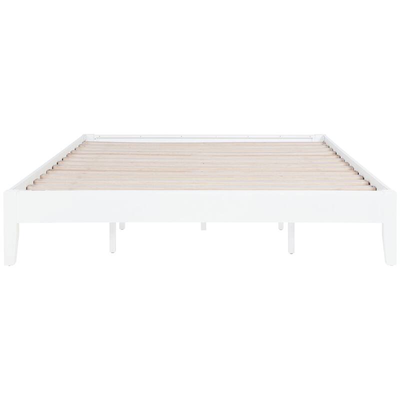 Universal White Eastern King Platform Bed with Slatted Frame and Customizable Headboard