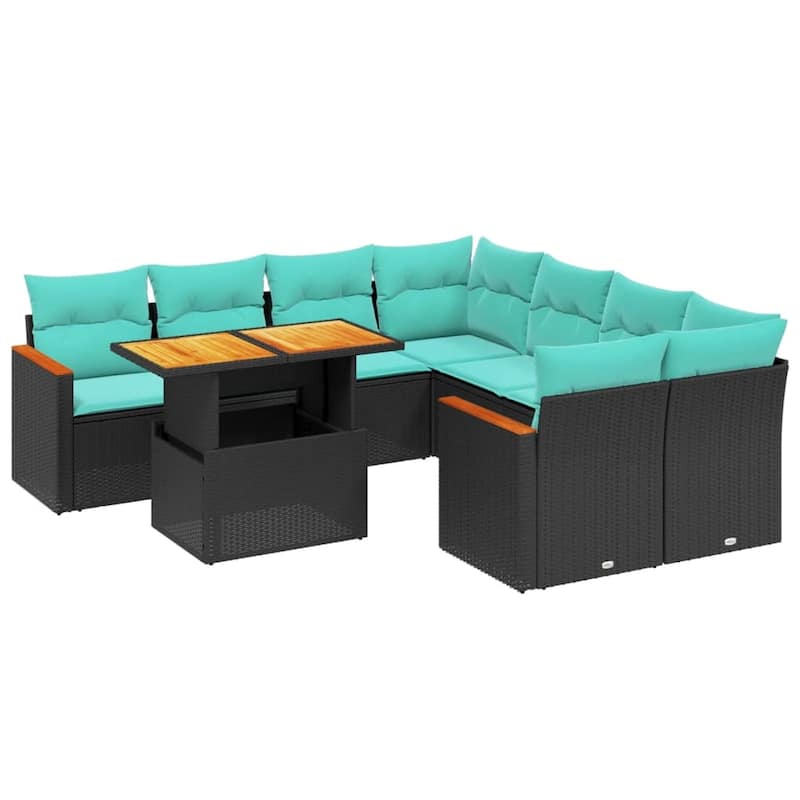 vidaXL Patio Sofa Set with Cushions Outdoor Furniture 9 Piece Poly Rattan - 24.4 x 24.4 x 27.2