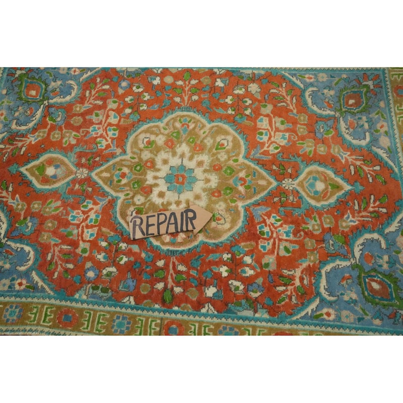Hand Knotted Oriental 100% Wool Carpet Traditional Floral Oranges & Rust Tabriz Area Rug - 4' 8'' X 3' 2''
